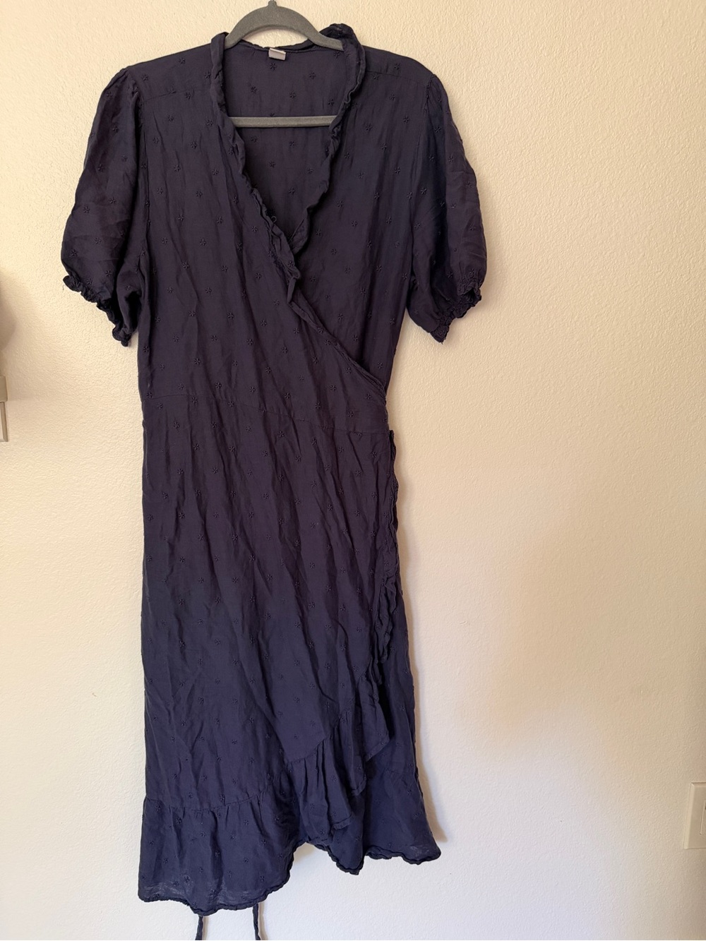 Old Navy Womens Navy Blue Star Embroidered Ruffle Wrap Midi Dress XL - Picture 5 of 10